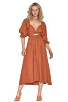Women's Ruffled Skirt Streetwear V Neck Ruffles 3/4 Length Sleeve Solid Color Midi Dress Holiday main image 2
