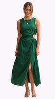 Women's A-line Skirt Casual Round Neck Lettuce Trim Hollow Out Sleeveless Solid Color Midi Dress Street sku image 23