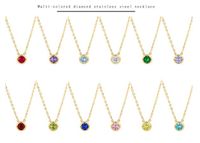 Wholesale 1 Piece Lady Round Stainless Steel Titanium Steel 18k Gold Plated Zircon Pendant Necklace main image 1