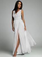 Sexy Solid Color V Neck Sleeveless Slit Spandex Polyester Maxi Long Dress Swing Dress main image 4