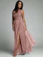 Sexy Solid Color V Neck Sleeveless Slit Spandex Polyester Maxi Long Dress Swing Dress main image 2