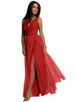 Sexy Solid Color V Neck Sleeveless Slit Spandex Polyester Maxi Long Dress Swing Dress main image 3