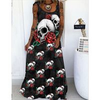 Women's Regular Dress Punk U Neck Printing Flower Skull Maxi Long Dress Holiday Street main image 5
