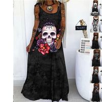 Femmes Robe Régulière Punk Col En U Impression Fleur Crâne Maxi Longue Robe Vacances Rue main image 3