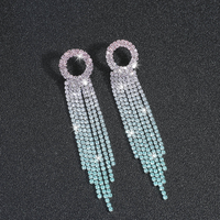 1 Pair Shiny Tassel Rhinestone Inlay Crystal Silver Plated Women's Drop Earrings sku image 3