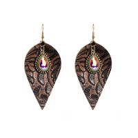 1 Pair Retro Exaggerated Leaves Water Droplets Inlay Pu Leather Glass Drill Drop Earrings main image 5