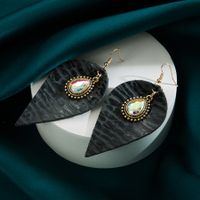 1 Pair Retro Exaggerated Leaves Water Droplets Inlay Pu Leather Glass Drill Drop Earrings sku image 1