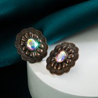 Glam Baroque Style Flower Alloy Plating Inlay Glass Silver Plated Women's Ear Studs main image 4