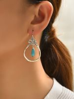 Wholesale Jewelry 1 Pair Bohemian Water Droplets Alloy Turquoise Drop Earrings sku image 1