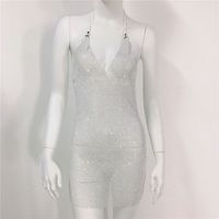 Casual Solid Color V Neck Sleeveless Diamond Polyester Above Knee Bodycon Dress sku image 7