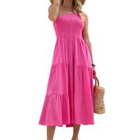 Mujeres Vestido Oscilante Vacaciones Cuello Alto Labor De Retazos Escotado Por Detrás Sin Mangas Color Sólido Vestido A Media Pierna Viaje sku image 3