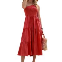Women's Swing Dress Vacation Oblique Collar Patchwork Backless Sleeveless Solid Color Midi Dress Travel main image 4