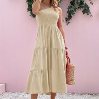 Women's Swing Dress Vacation Oblique Collar Patchwork Backless Sleeveless Solid Color Midi Dress Travel main image 2