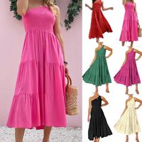 Women's Swing Dress Vacation Oblique Collar Patchwork Backless Sleeveless Solid Color Midi Dress Travel main image 1