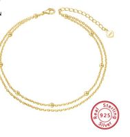 Wholesale Jewelry 1 Piece Simple Style Solid Color Sterling Silver 14k Gold Plated Anklet main image 2