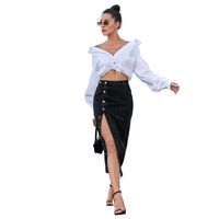 Summer Spring Streetwear Solid Color Cotton Polyester Maxi Long Dress Skirts main image 5