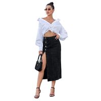 Summer Spring Streetwear Solid Color Cotton Polyester Maxi Long Dress Skirts main image 3