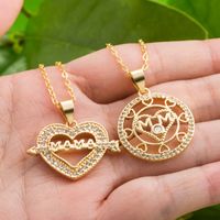 Wholesale Casual Mama Letter Heart Shape Stainless Steel Rhinestone 18k Gold Plated Zircon Pendant Necklace main image 3
