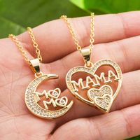 En Gros Casual Mama Lettre En Forme De Coeur En Acier Inoxydable Strass 18k Plaqué Or Zircon Pendentif Collier main image 2