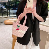 Women's Medium Spring&summer Cotton Fruit Streetwear Square Open Bucket Bag main image 4