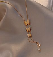 Elegant Schmetterling Titan Stahl Überzug Inlay Künstliche Strasssteine 18 Karat Vergoldet Halskette Mit Anhänger sku image 1
