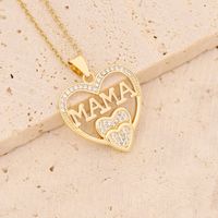 Wholesale Casual Mama Letter Heart Shape Stainless Steel Rhinestone 18k Gold Plated Zircon Pendant Necklace sku image 9