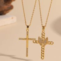 Casual Cross Copper Irregular Inlay Zircon 14k Gold Plated Necklace main image 1