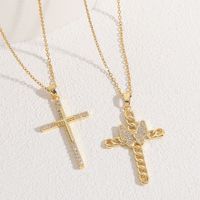 Casual Cross Copper Irregular Inlay Zircon 14k Gold Plated Necklace main image 6