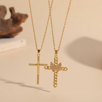 Casual Cross Copper Irregular Inlay Zircon 14k Gold Plated Necklace main image 5
