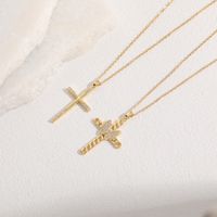 Casual Cross Copper Irregular Inlay Zircon 14k Gold Plated Necklace main image 11