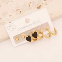 1 Set Casual Simple Style Pentagram Heart Shape Enamel Stainless Steel 18K Gold Plated Earrings Ear Studs main image 8