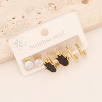 1 Set Casual Simple Style Pentagram Heart Shape Enamel Stainless Steel 18K Gold Plated Earrings Ear Studs sku image 3