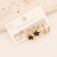 1 Set Casual Simple Style Pentagram Heart Shape Enamel Stainless Steel 18K Gold Plated Earrings Ear Studs sku image 2