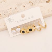 1 Set Casual Simple Style Pentagram Heart Shape Enamel Stainless Steel 18K Gold Plated Earrings Ear Studs sku image 1