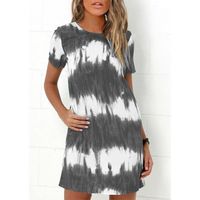 Women's A-line Skirt Casual Round Neck Washed Short Sleeve Tie Dye Knee-length Daily main image 2