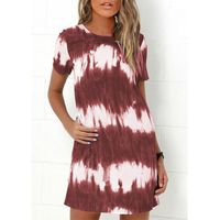 Women's A-line Skirt Casual Round Neck Washed Short Sleeve Tie Dye Knee-length Daily main image 7
