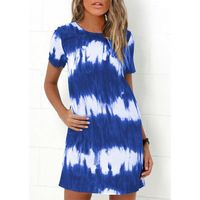Women's A-line Skirt Casual Round Neck Washed Short Sleeve Tie Dye Knee-length Daily main image 6