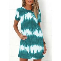 Women's A-line Skirt Casual Round Neck Washed Short Sleeve Tie Dye Knee-length Daily main image 8