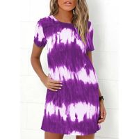 Women's A-line Skirt Casual Round Neck Washed Short Sleeve Tie Dye Knee-length Daily main image 3