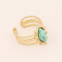 Acier Inoxydable Plaqué Or 18K Style Vintage Incruster Ovale Turquoise Anneaux sku image 12