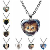 Cute Heart Shape Cat Glass Glass Plating Women's Pendant Necklace main image 6