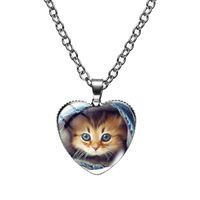 Cute Heart Shape Cat Glass Glass Plating Women's Pendant Necklace main image 3