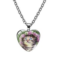 Cute Heart Shape Cat Glass Glass Plating Women's Pendant Necklace sku image 9