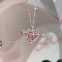 Sweet Heart Shape Butterfly Alloy Inlay Zircon Women's Pendant Necklace sku image 1