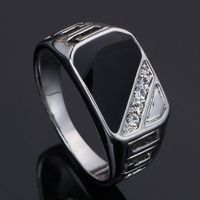 Einfache Stil Quadratische Metall Emaille Inlay Strass Steine Männer Ringe main image 1