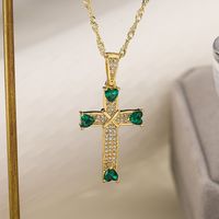 Ins Style Cross Copper Plating Inlay Zircon 18k Gold Plated Pendant Necklace main image 4