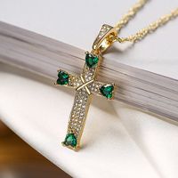 Ins Style Cross Copper Plating Inlay Zircon 18k Gold Plated Pendant Necklace sku image 2