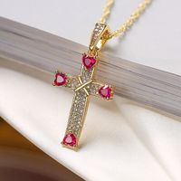 Ins Style Cross Copper Plating Inlay Zircon 18k Gold Plated Pendant Necklace sku image 4