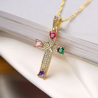 Ins Style Cross Copper Plating Inlay Zircon 18k Gold Plated Pendant Necklace sku image 5