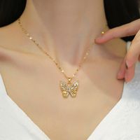 Stainless Steel Copper Elegant Inlay Butterfly Zircon Pendant Necklace main image 3